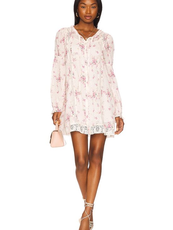 LoveShackFancy Dresses & Skirts - LoveShackFancy Fria White Pink Floral Swiss-Dot Magenta Light Mini Dress Size S